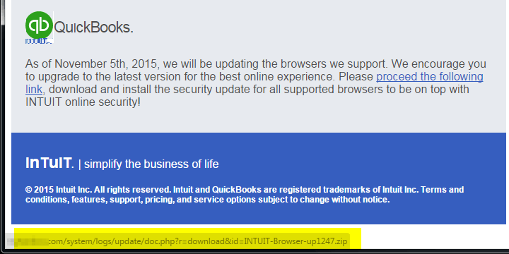 Fake Intuit Quickbooks Email Links to Virus