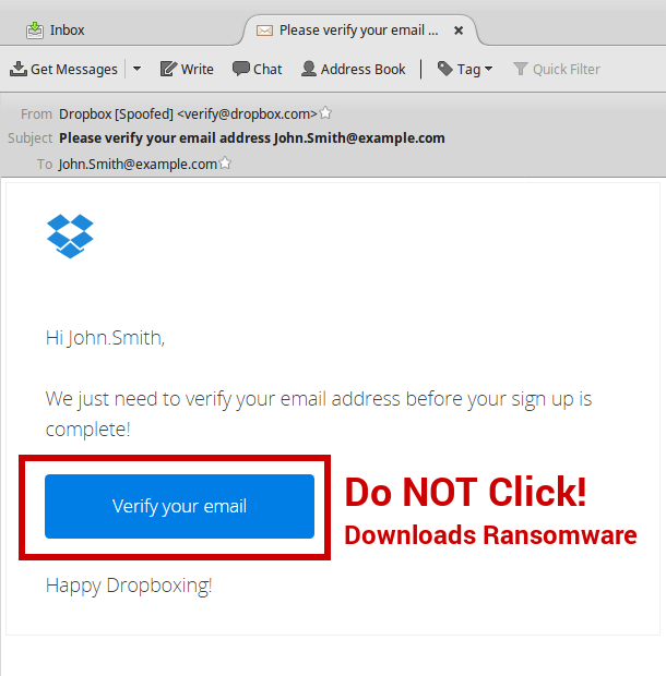Fake Dropbox Email Downloads Locky Ransomware